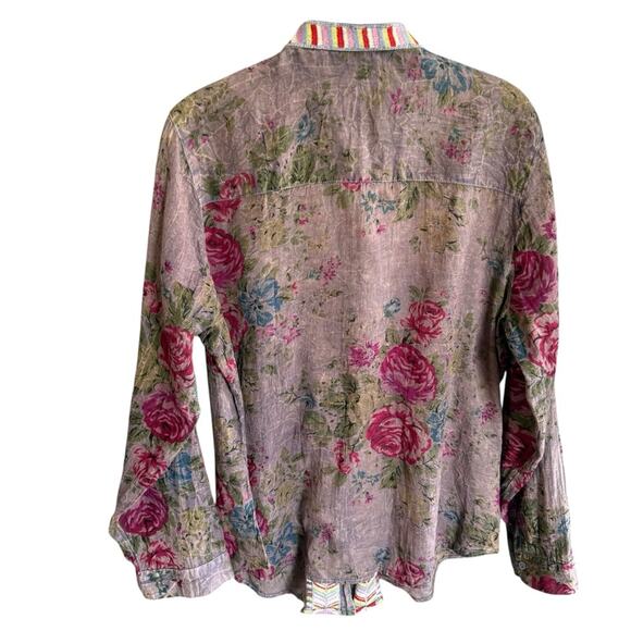 Pink and Green Floral boho button up size 1x - Picture 4 of 6